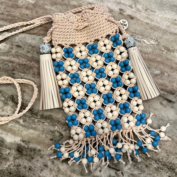 *SOLD* TORY BURCH Beaded Drawstring Mini Bag - Blue Multi - Crochet - NWOT - Picture 5 of 10